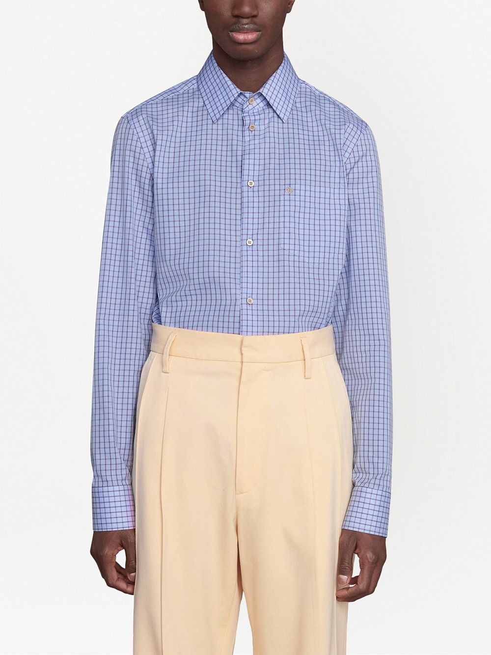 Shop Gucci Micro-check Tailored Shirt In Blue