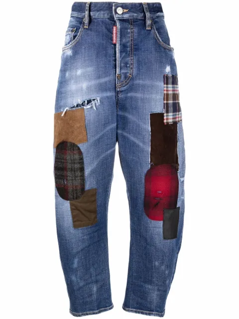 DSQUARED2 パッチワーク クロップド ジーンズ