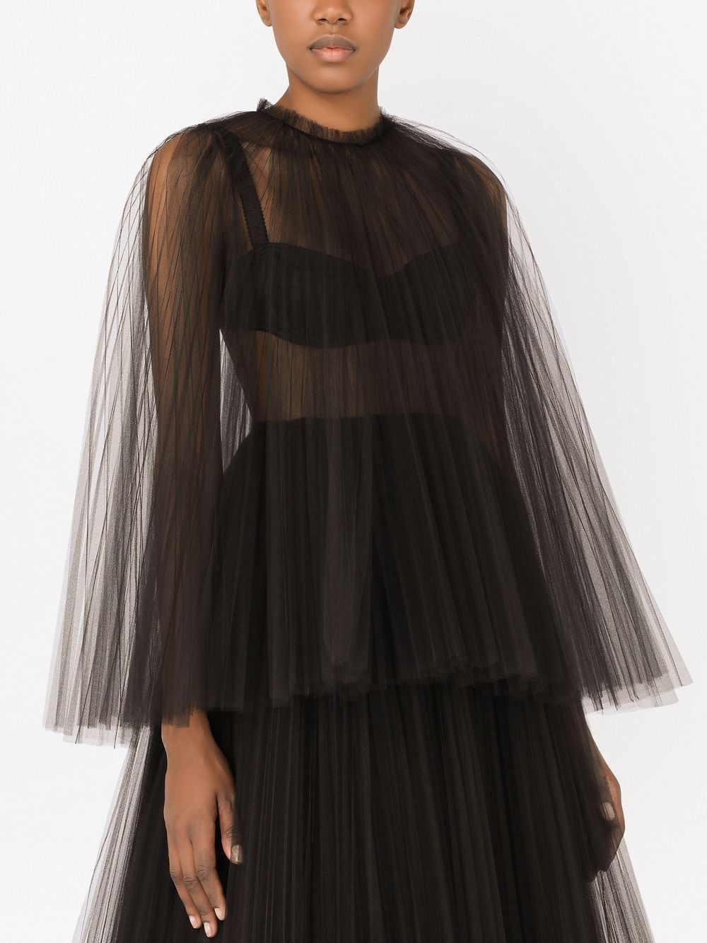 Shop Dolce & Gabbana Cape-detail Tulle Midi Dress In Black