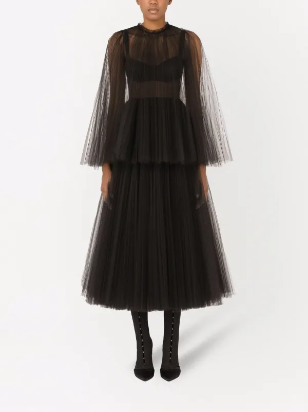 Dolce & Gabbana Point D'Esprit Tulle Midi Skirt In Black - 30% Off