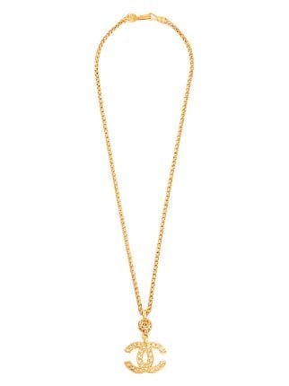 Chanel Pre Owned rhinestone-embellished CC necklace - ShopStyle