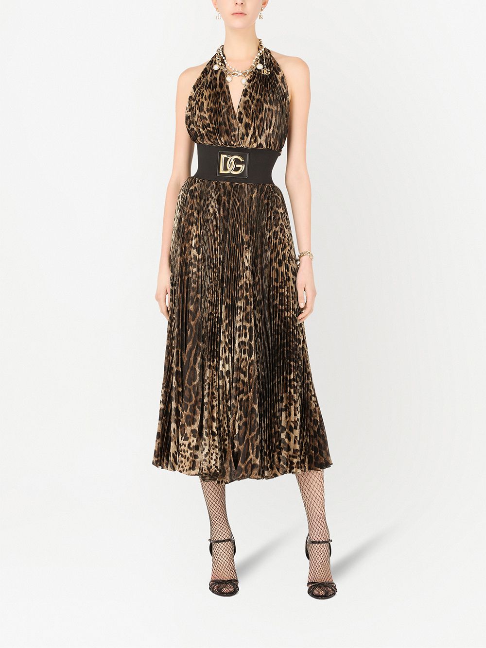 Dolce & Gabbana Open-back Leopard-print Plissé Silk-blend Halterneck ...