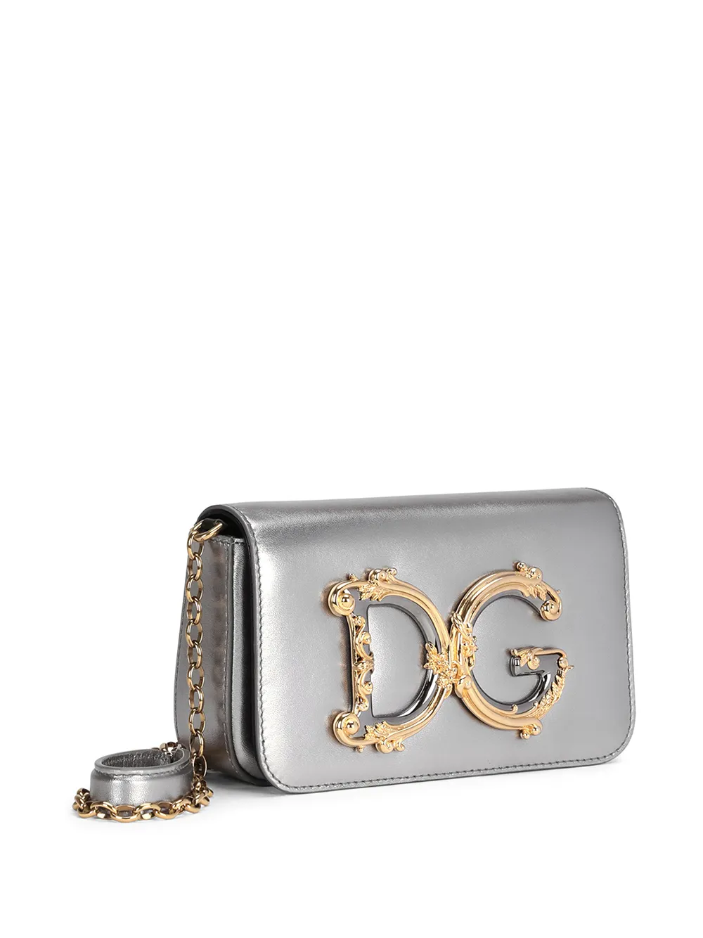 DOLCE & GABBANA ドルチェアンドガッバーナ DG GIRLS ロゴグラフィック レザー チェーン ショルダー バッグ ホワイト/ゴールド BB6498