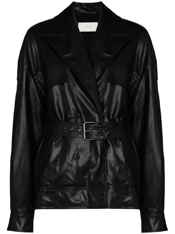 basic faux leather belted jacket