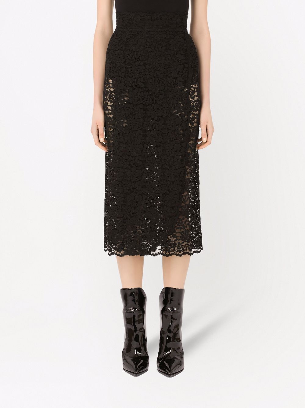 Shop Dolce & Gabbana Floral-lace Midi Skirt In Schwarz