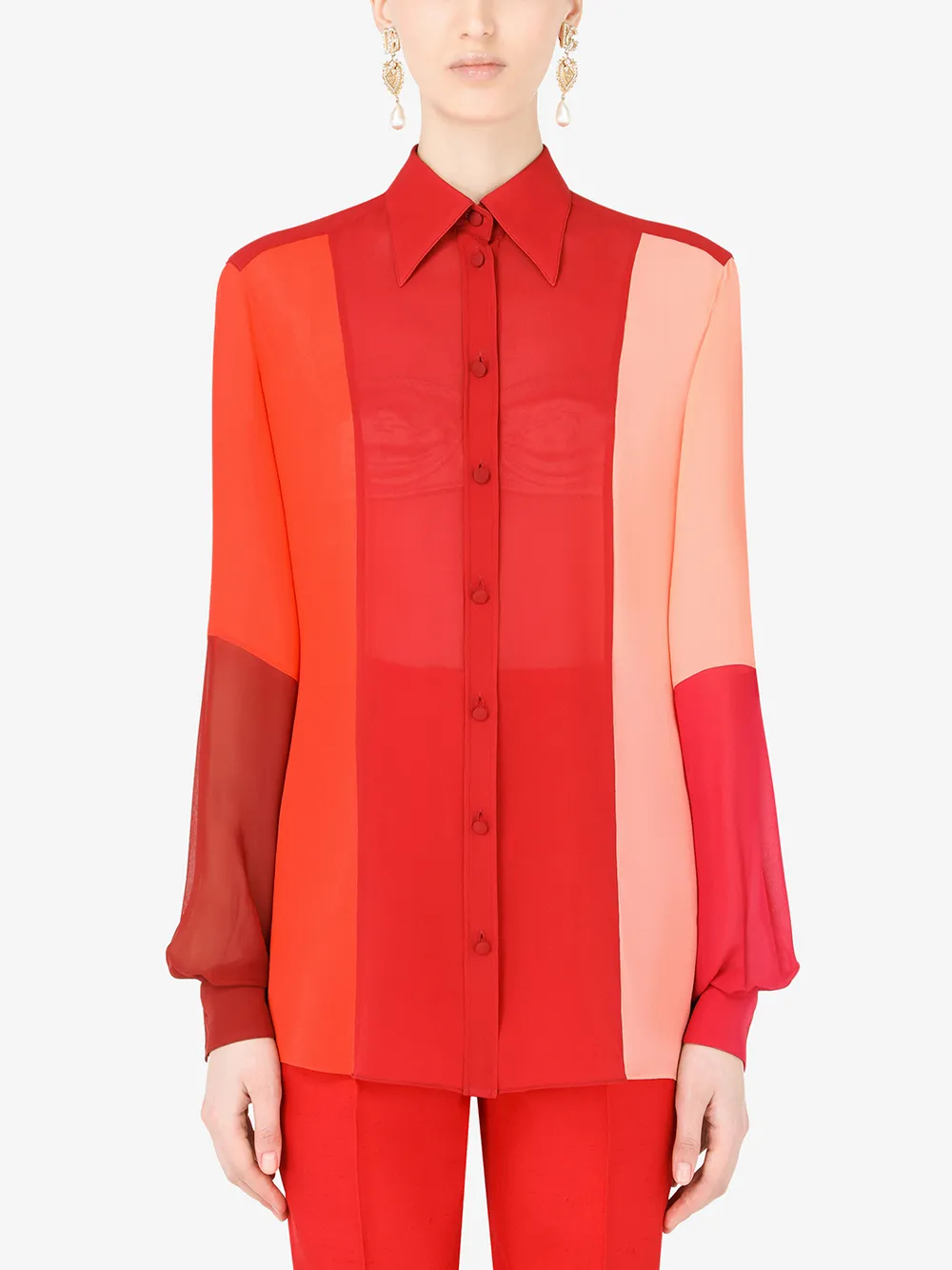 Shop Dolce & Gabbana Colour-block Silk Shirt In Red