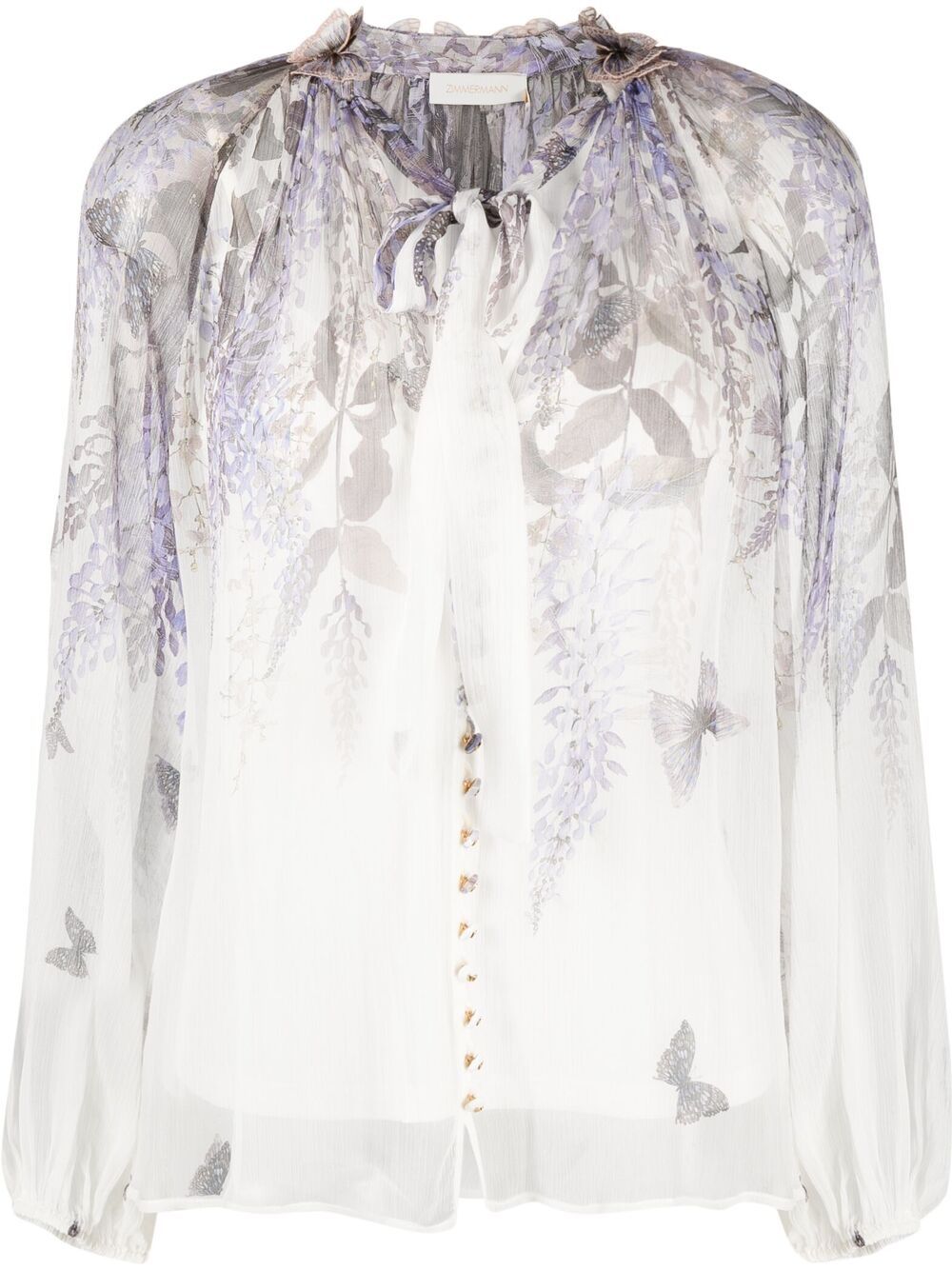 Zimmermann Floral-print Pussy-bow Blouse In Neutrals