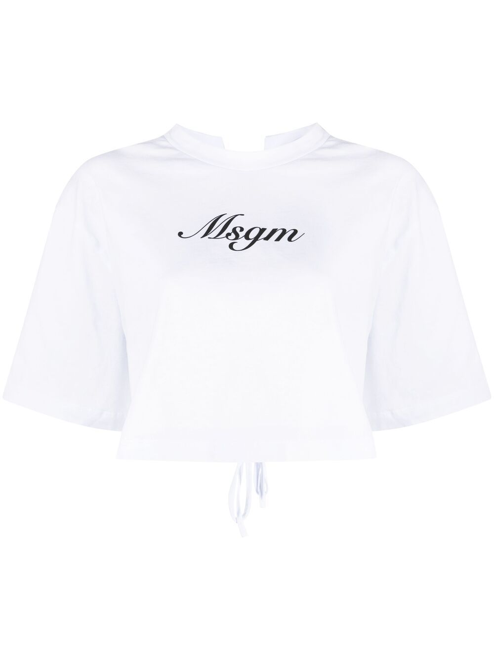 Msgm Cropped Tie-fastening T-shirt In White