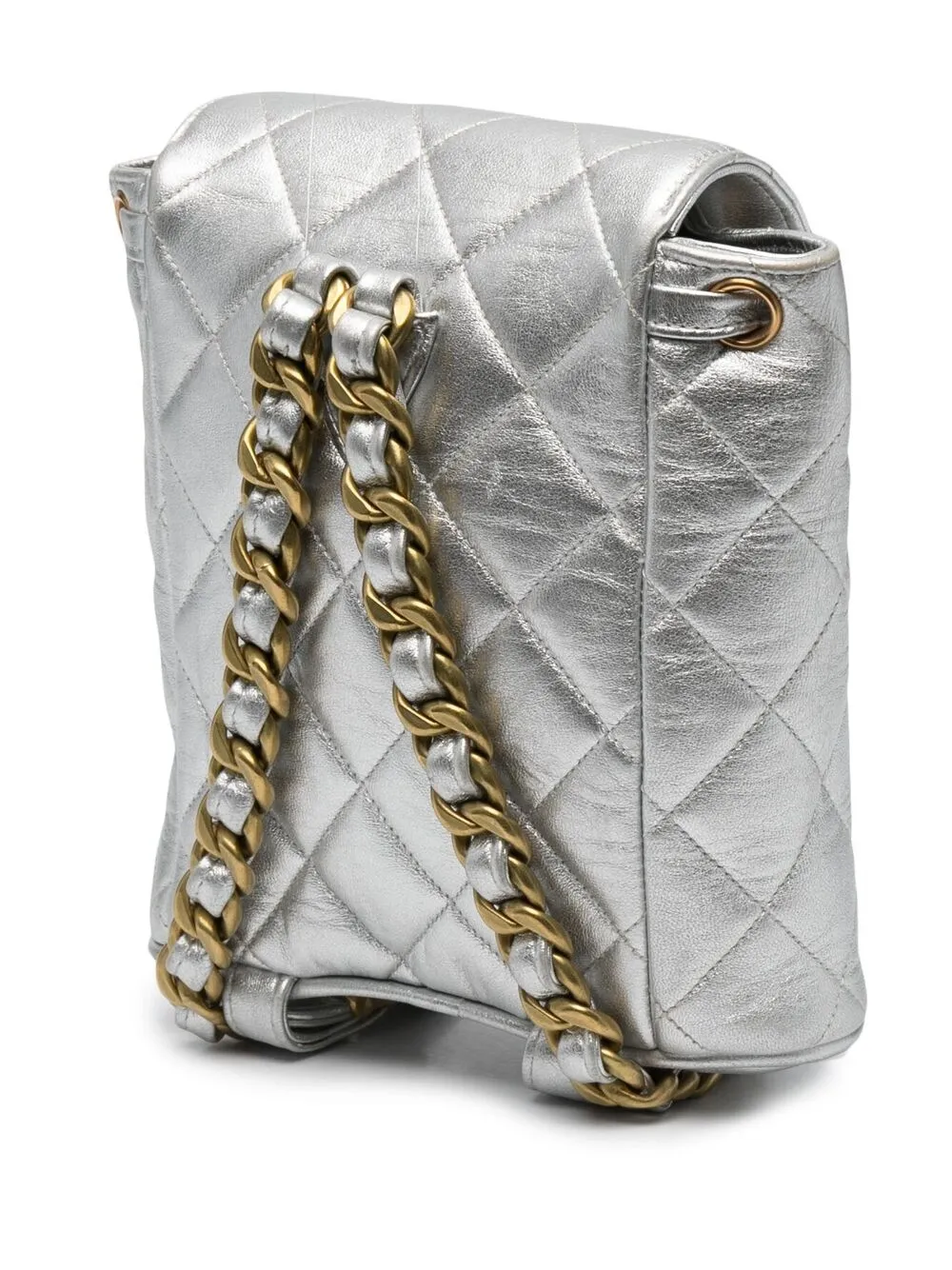 Pre-owned Chanel 1991-1994 Cc Turn-lock Backpack In Silver