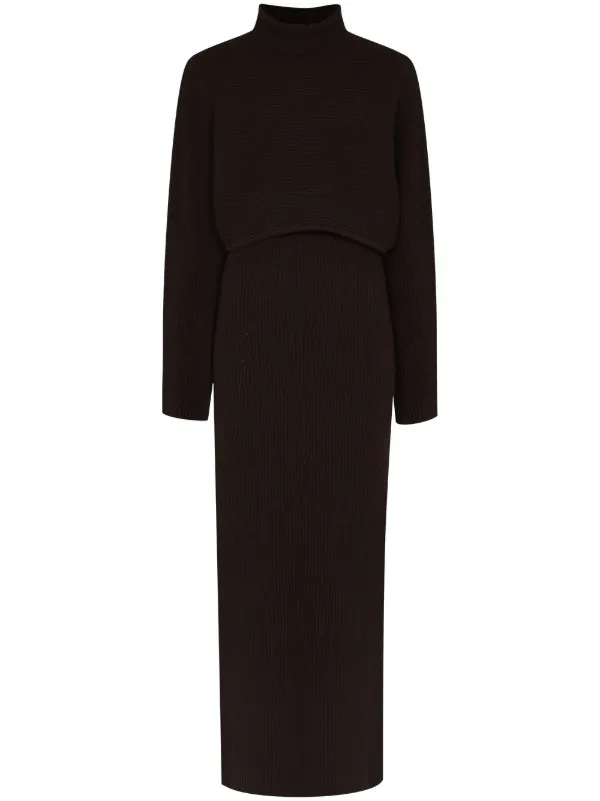 Shop LVIR rib-knit high-neck wool dress 