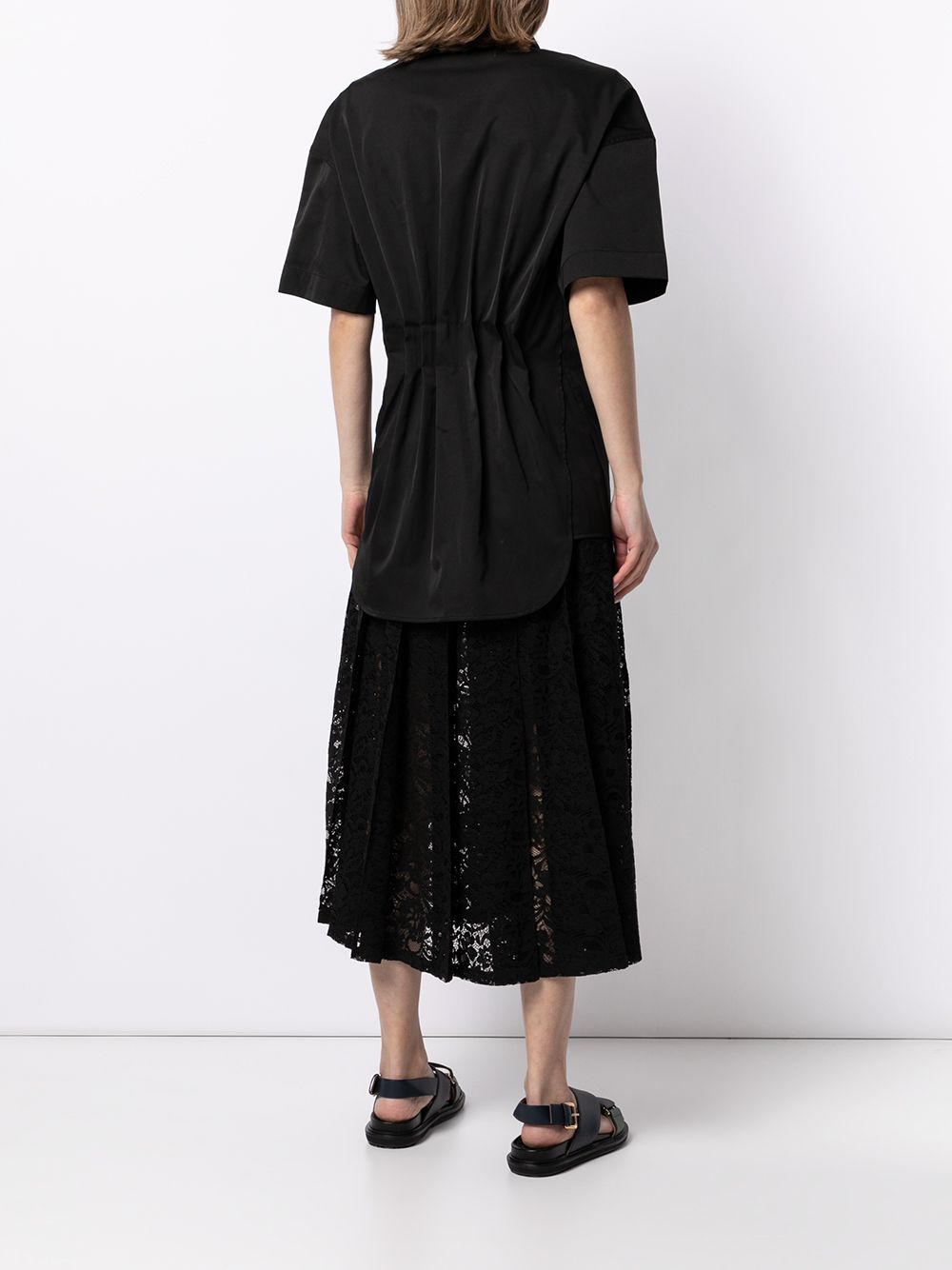 Shop Goen J Shirt-layered Pleated-lace Dress In Black