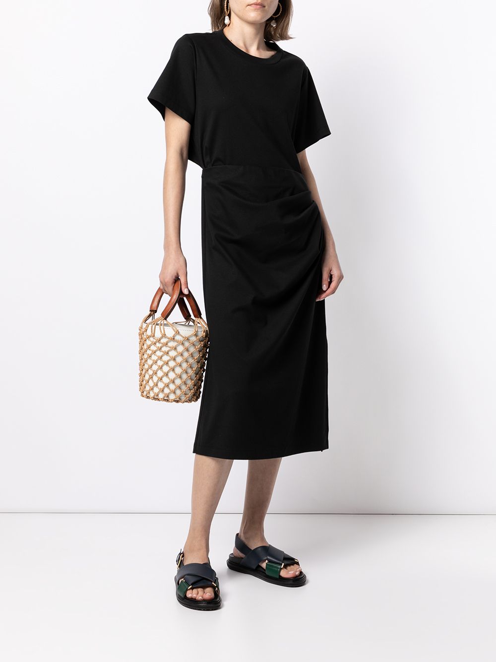 Shop Goen J Cutout-back Draped Cotton Dress In Black