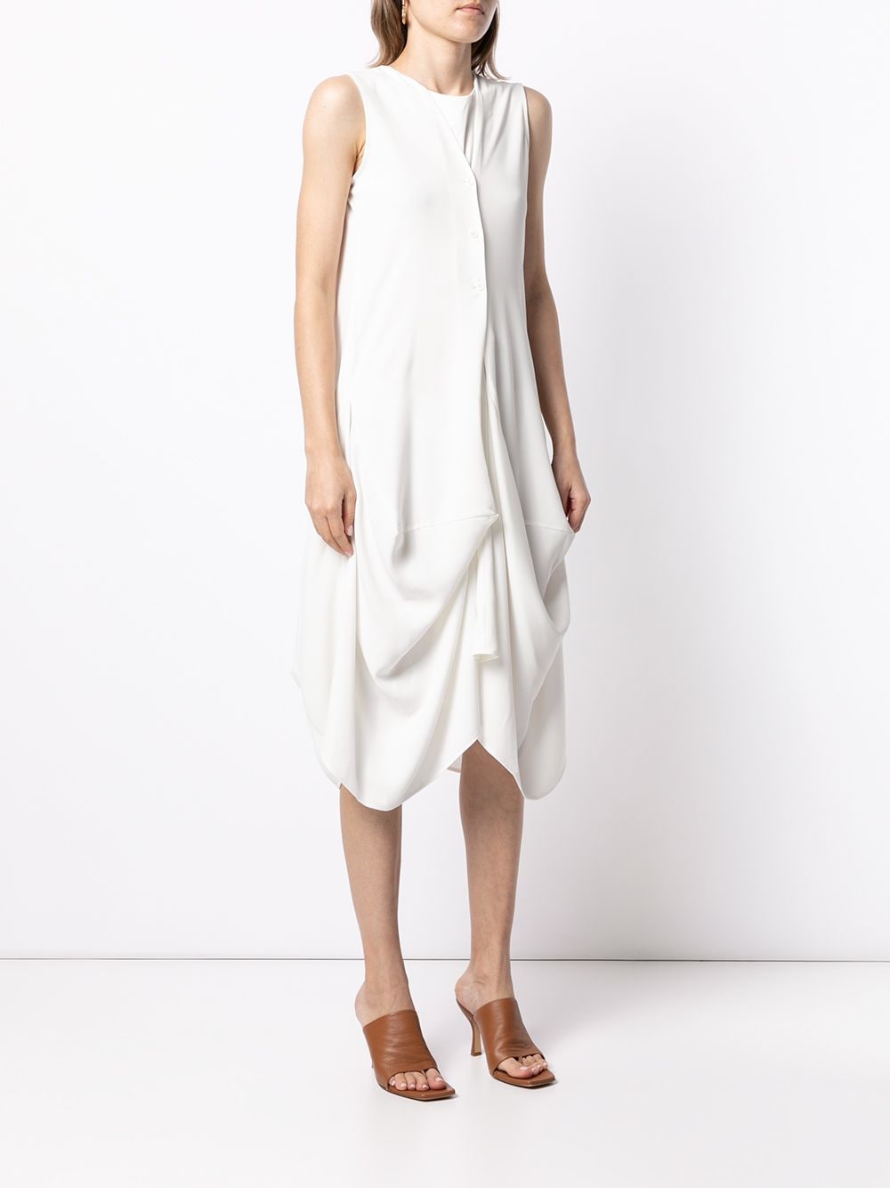 Shop Goen J Draped Sleeveless Dress In White