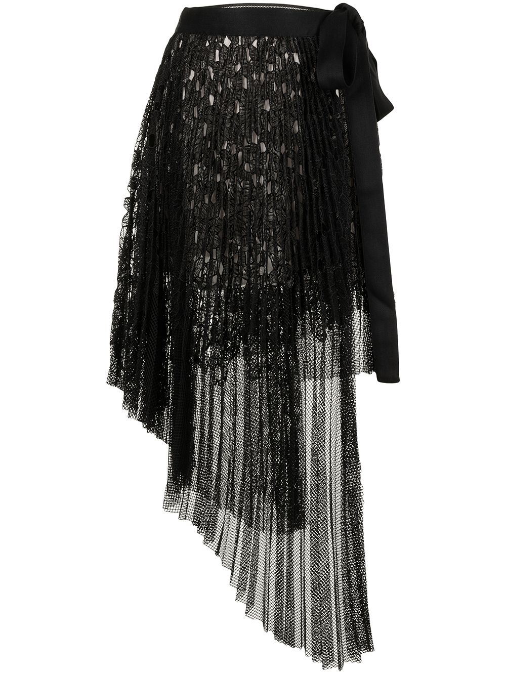 

Goen.J asymmetric-pleated lace wrap-skirt - Black