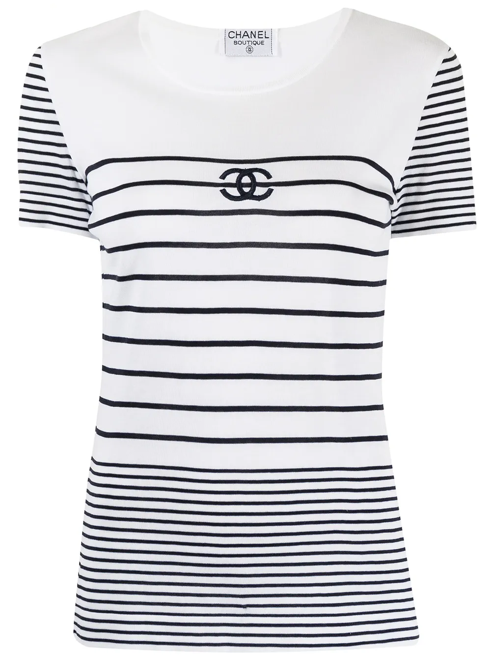 Pre-owned Chanel 1990s Cc Striped T-shirt In White