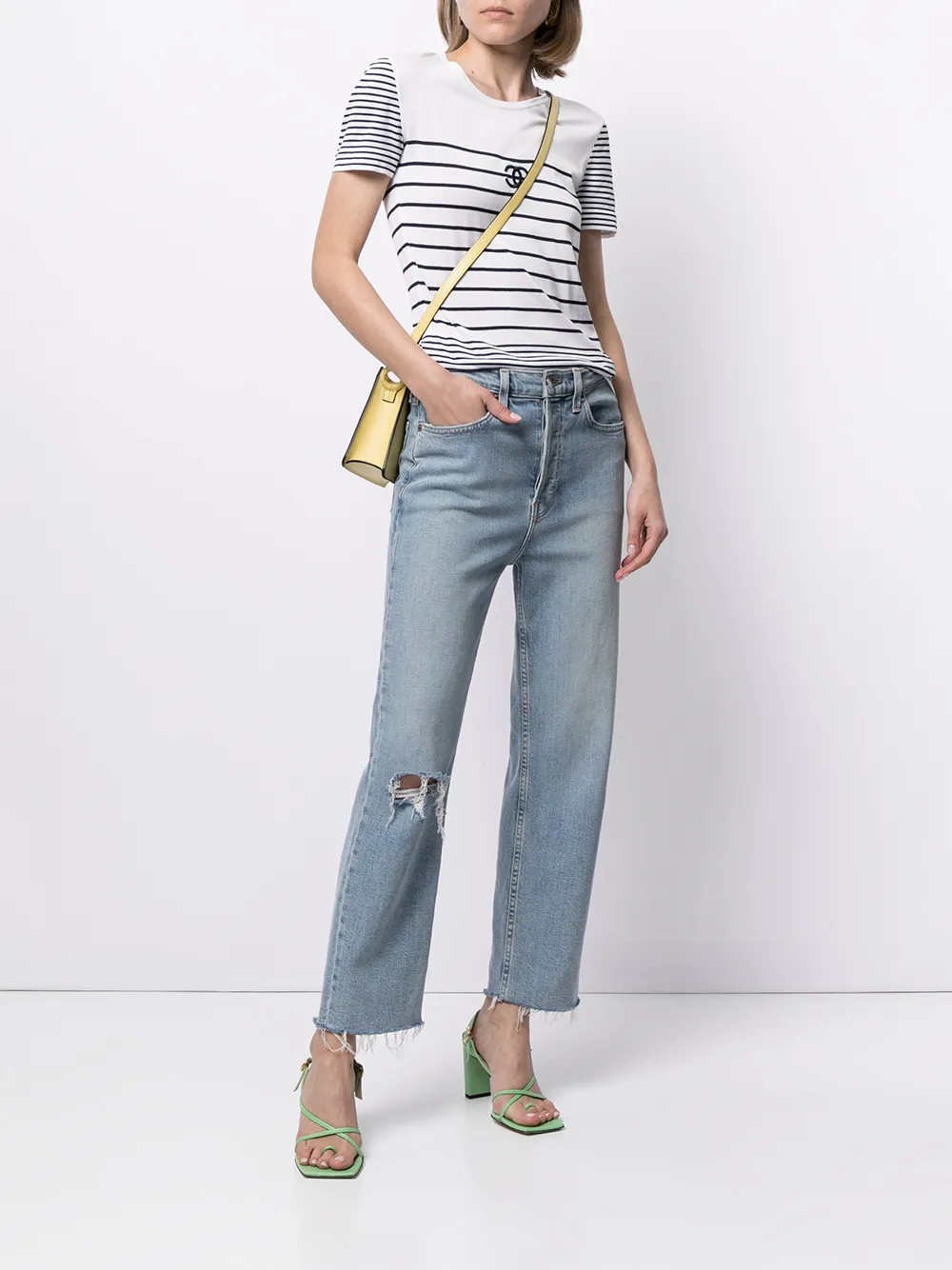 фото Chanel pre-owned футболка в полоску с логотипом cc