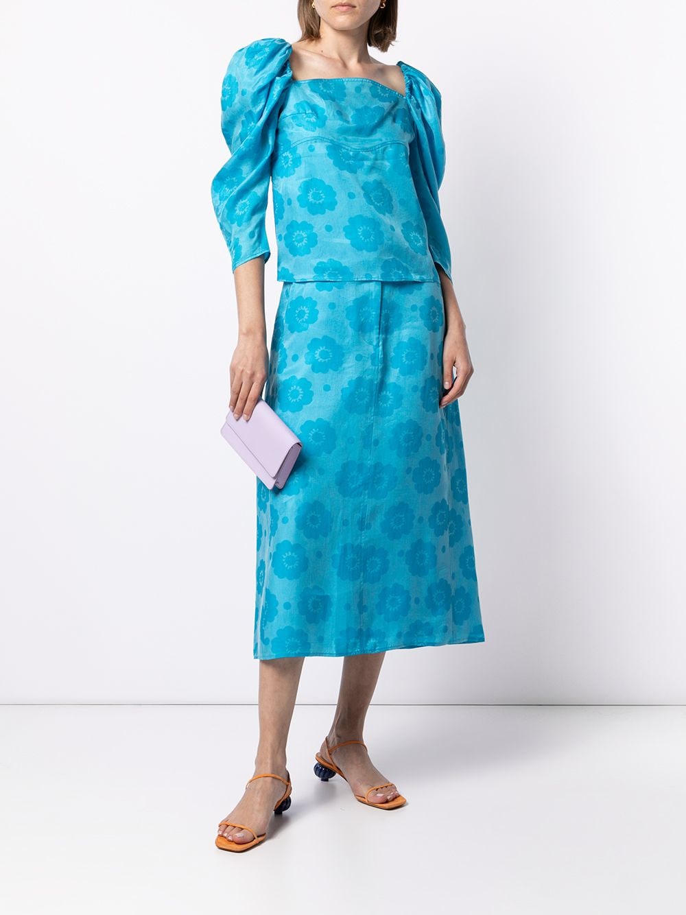 Shop Rejina Pyo Floral-print Ruched Blouse In Blue
