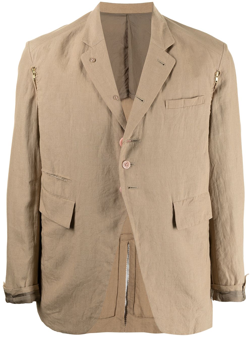 Shop Undercover Button-front Linen Blazer In Brown