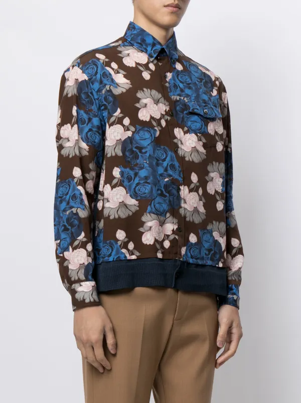 Undercover floral-print contrast-panel Shirt - Farfetch