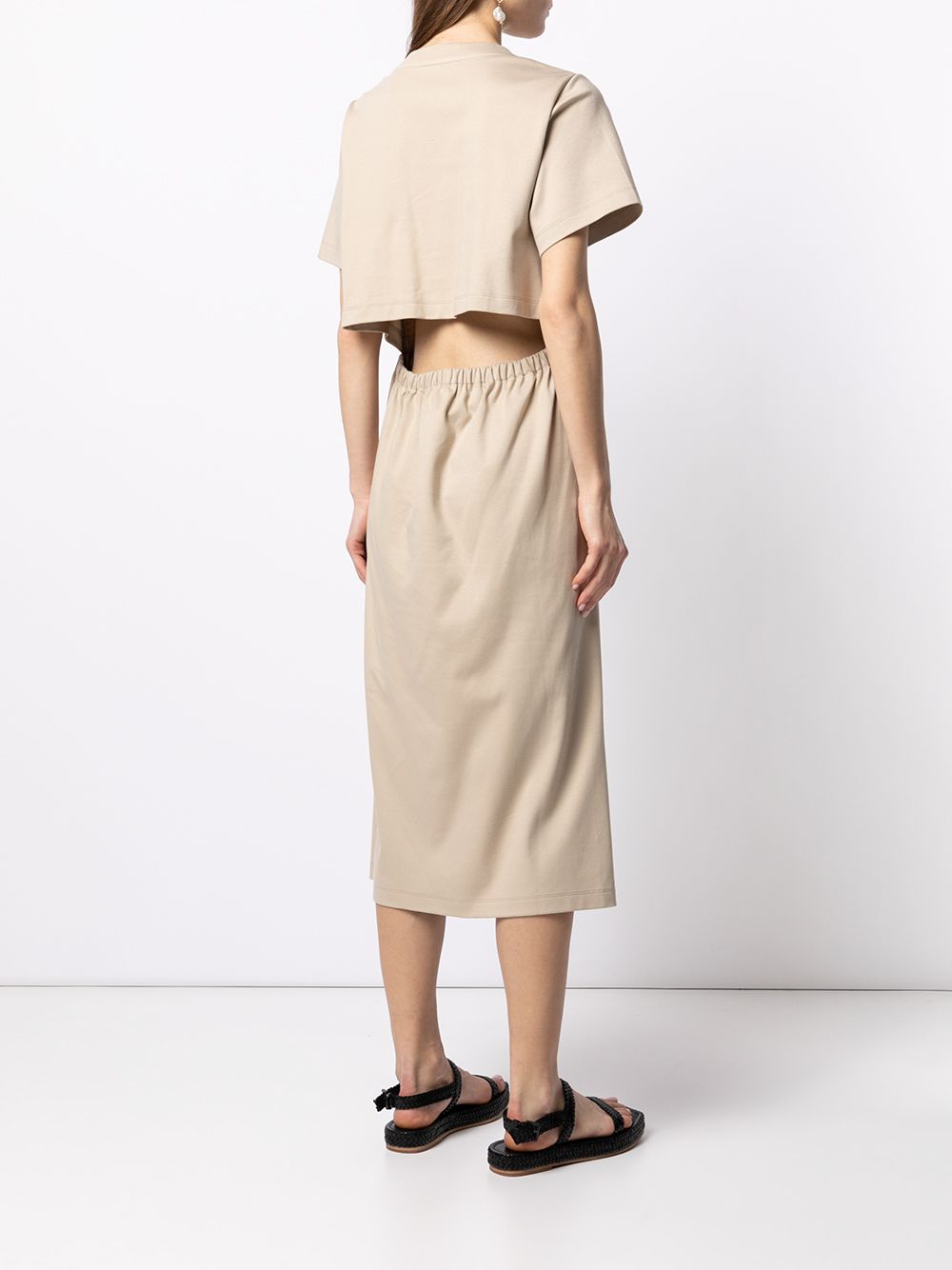 Shop Goen J Cutout-back Draped Cotton Dress In Brown