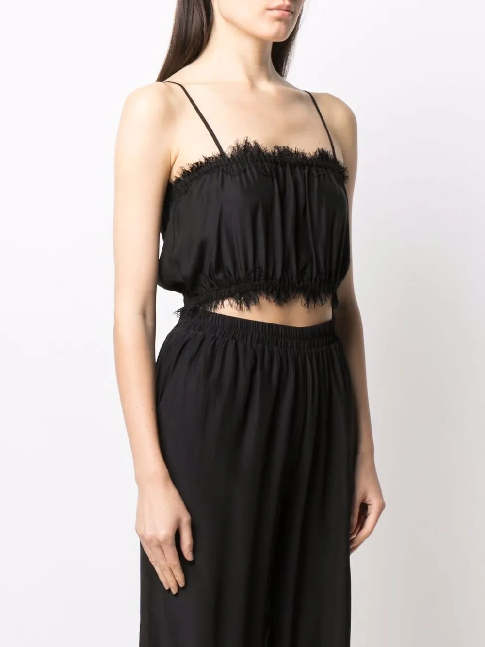  Gold Hawk Lace-trim Silk Crop Top - Black 