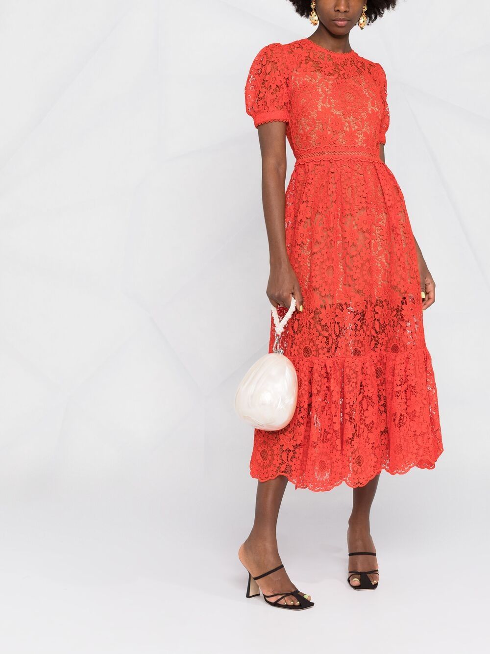 Shop Self-Portrait floral lace midi dress with Express Delivery - FARFETCH