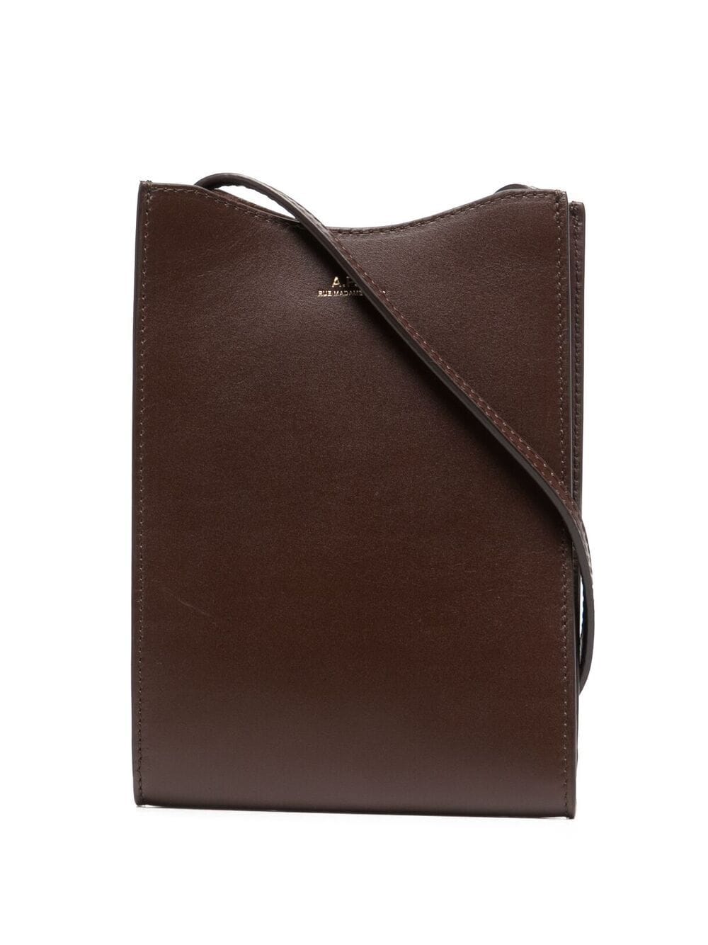 Apc Logo-print Leather Messenger Bag In Brown