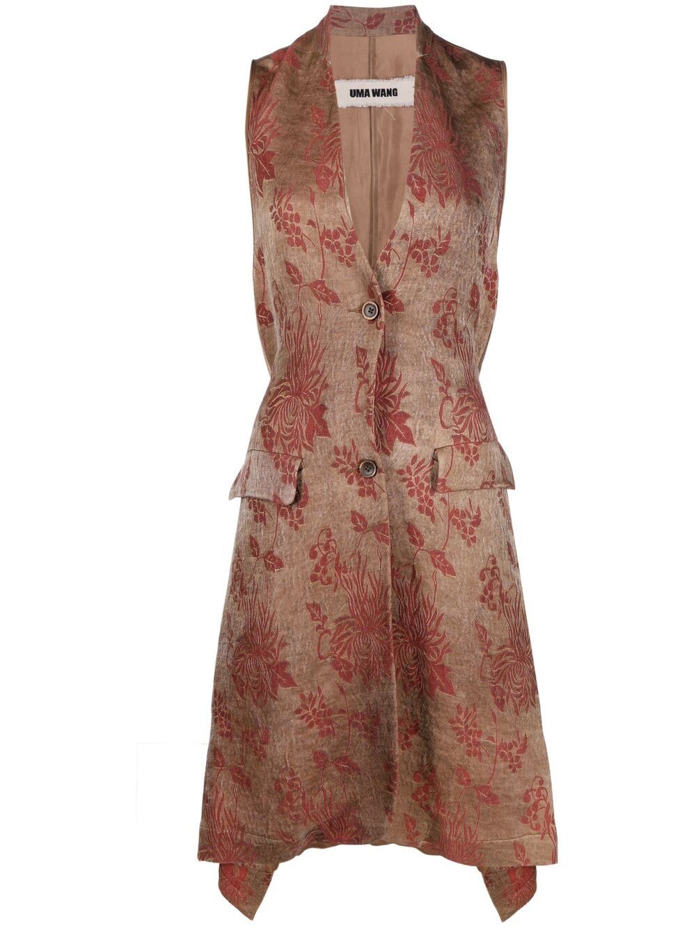 Uma Wang Floral-print Long Waistcoat In Brown