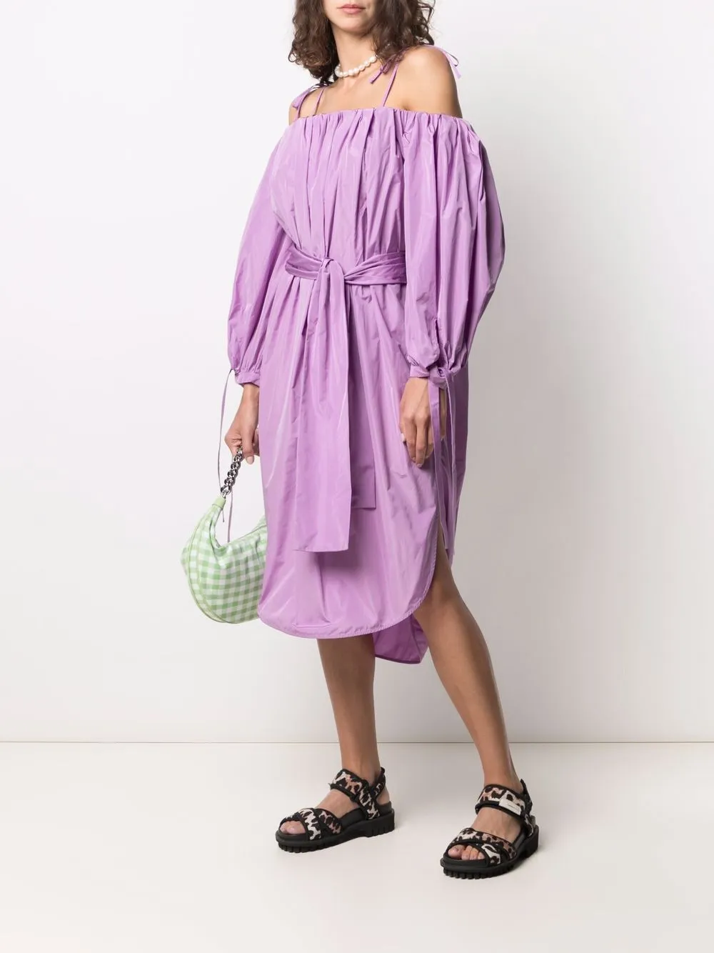 фото Msgm платье с открытыми плечами и сборками