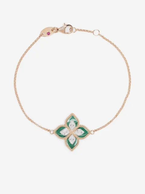 Roberto Coin pulsera Princess Flower en oro rosa de 18kt con diamantes y malaquita