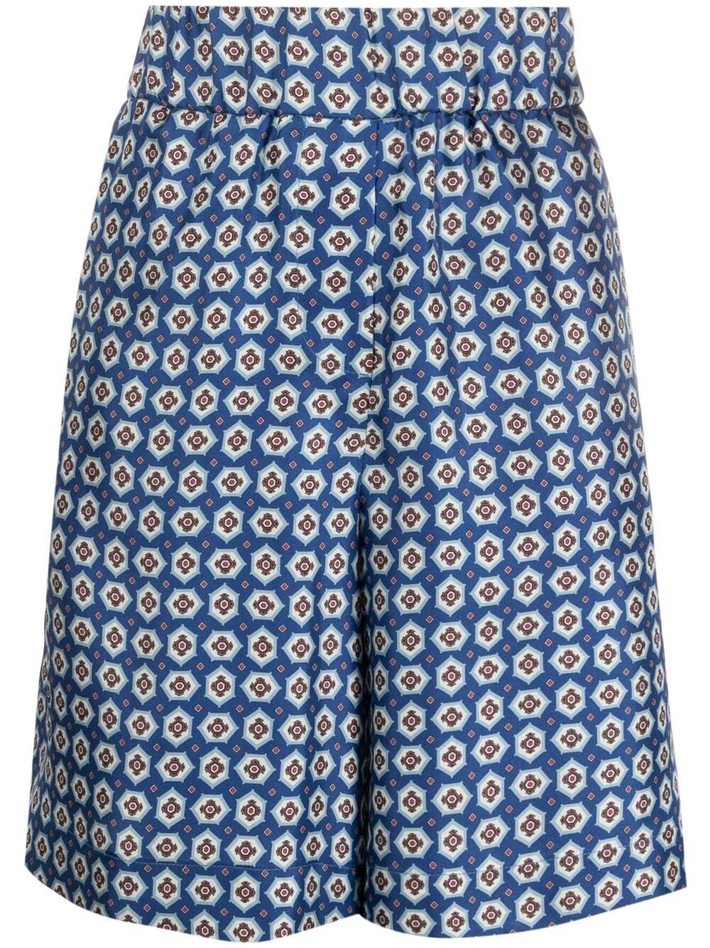 Alberto Biani Geometric Print Silk Shorts In Blue