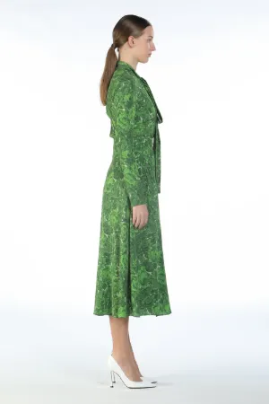 Floral-Print Tie-Neck Dress in green 
