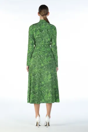 Floral-Print Tie-Neck Dress in green 