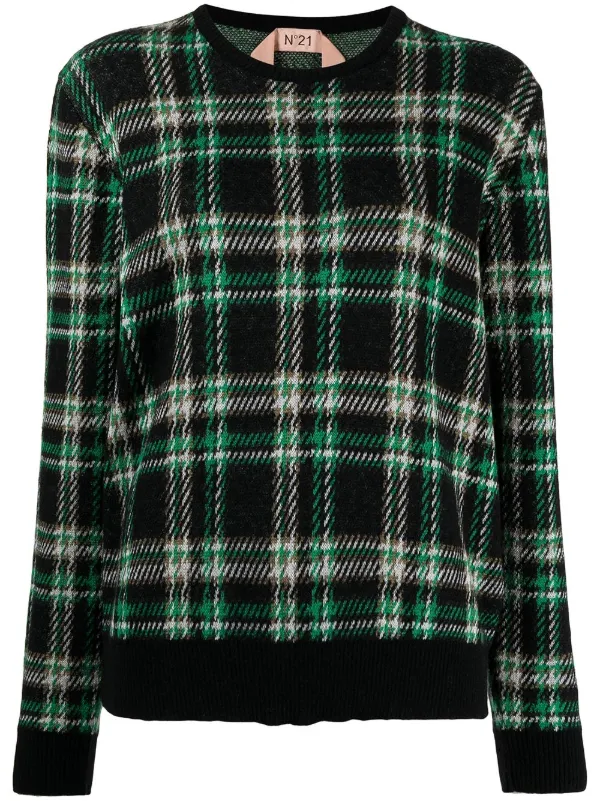 Nº21 Tartan check-pattern round-neck 