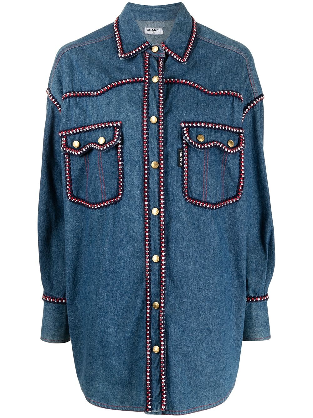 Pre-owned Chanel Embroidered-edge Denim Shirt In Blue