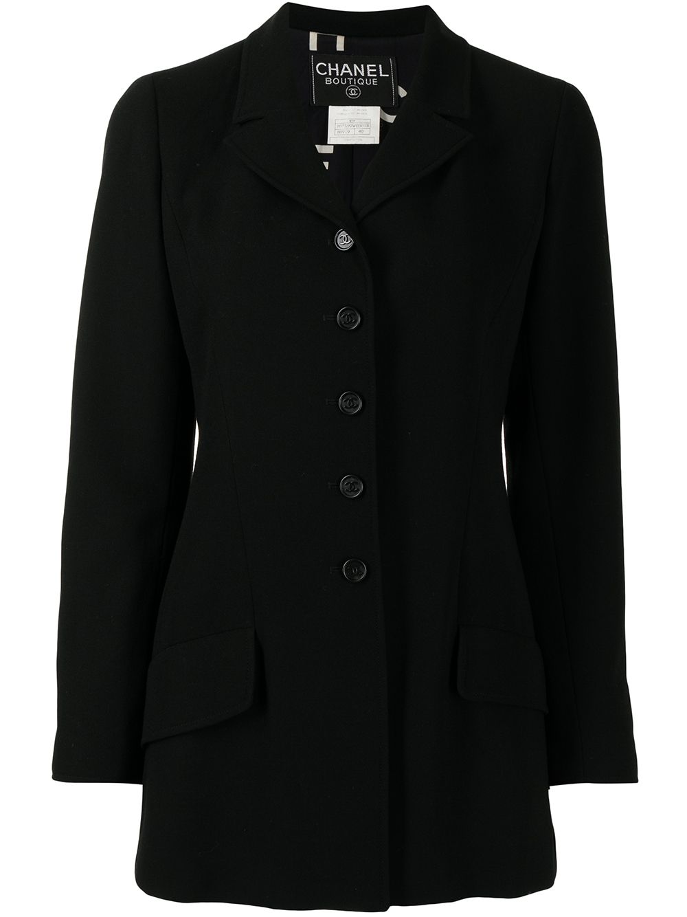 Pre-owned Chanel 1997 Cc Buttons Single-breasted Coat In Black
