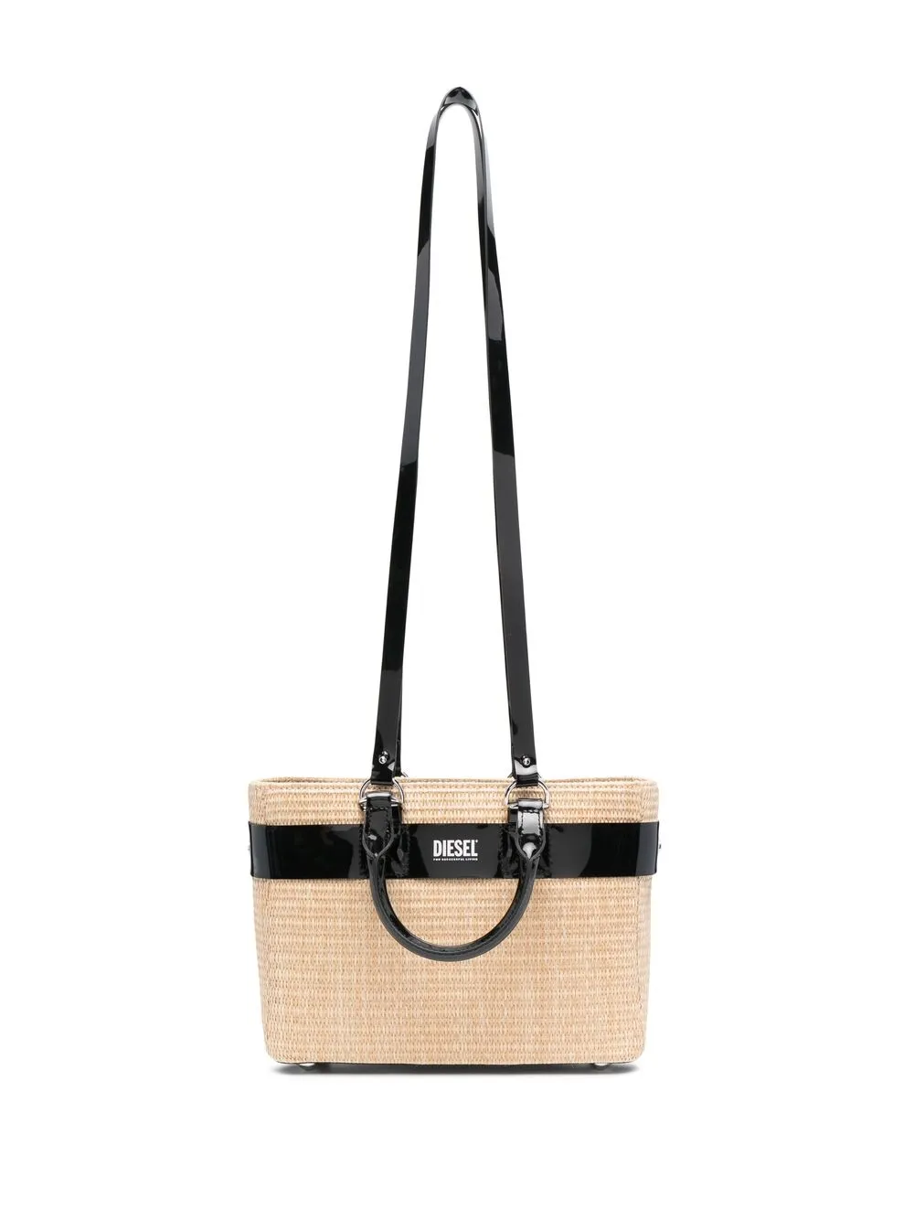 DIESEL LOGO-PRINT STRAW TOTE BAG