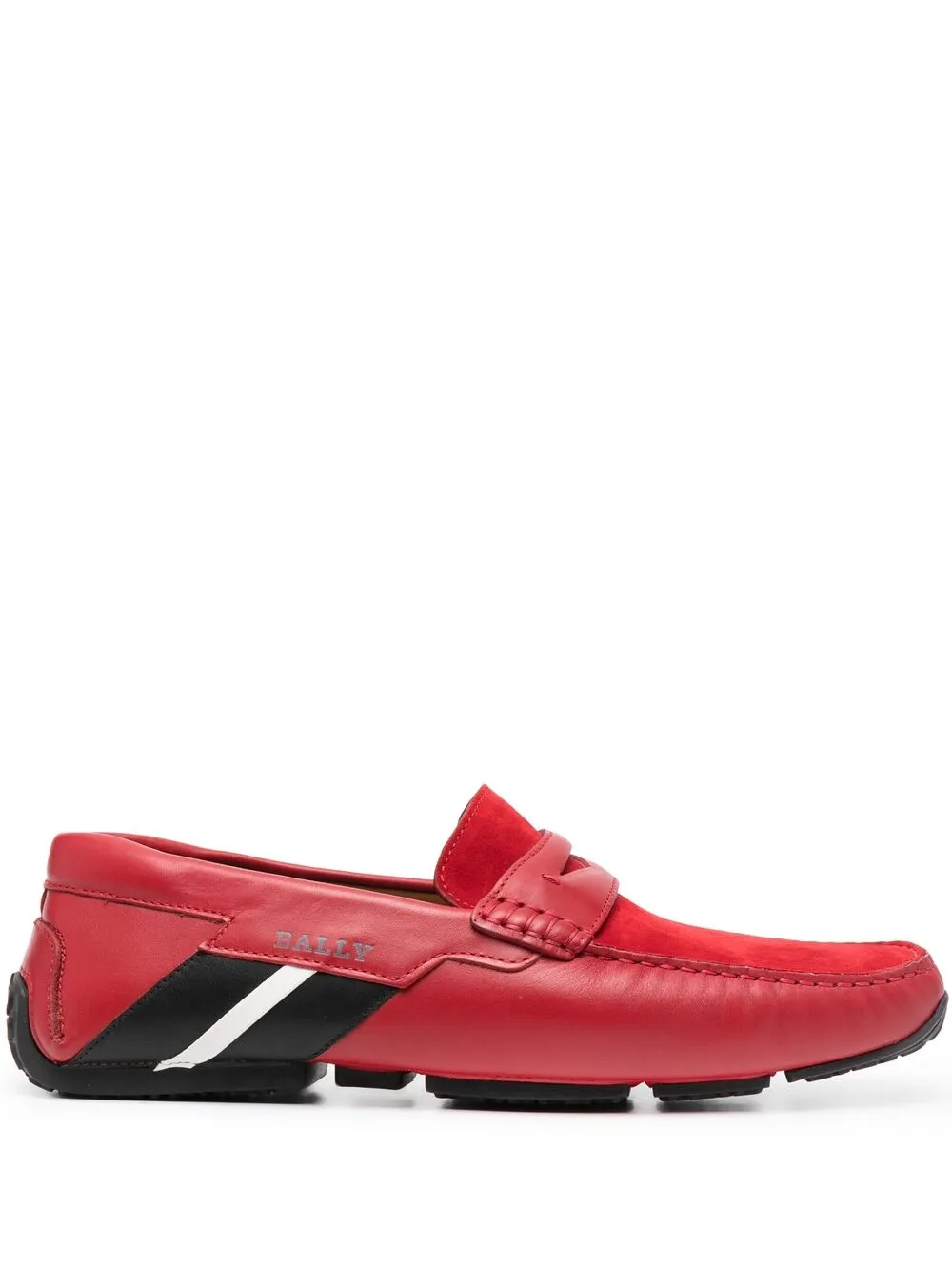 Bally Signature Stripe Driver Loafers In Red