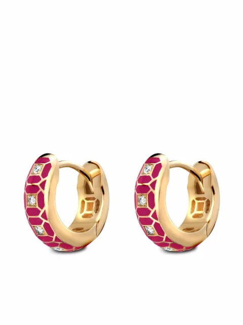 Pragnell 18kt yellow gold Revival regency red enamel and diamond hoop earrings