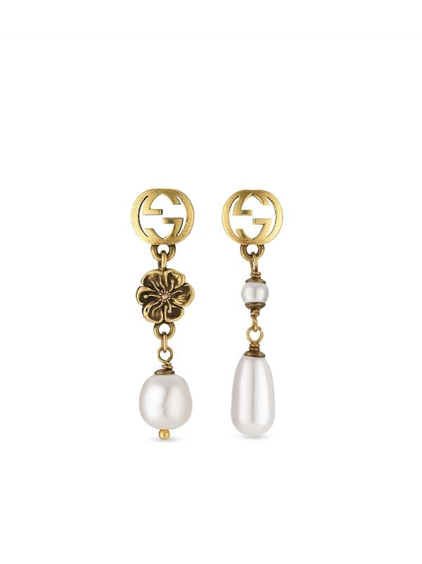 Shop Interlocking G flower pearl earrings with Express FARFETCH