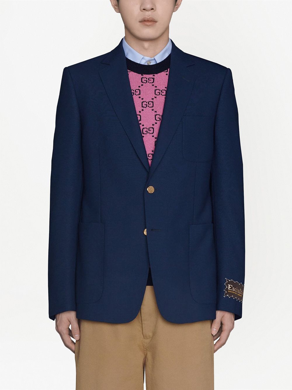 Shop Gucci Logo-patch Single-breasted Blazer In Blue