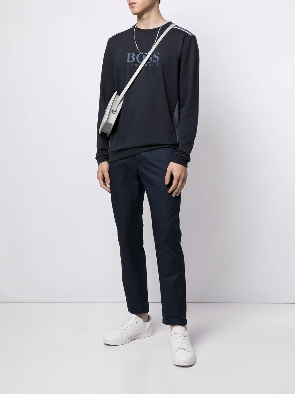 BOSS Trui met logoprint - Blauw