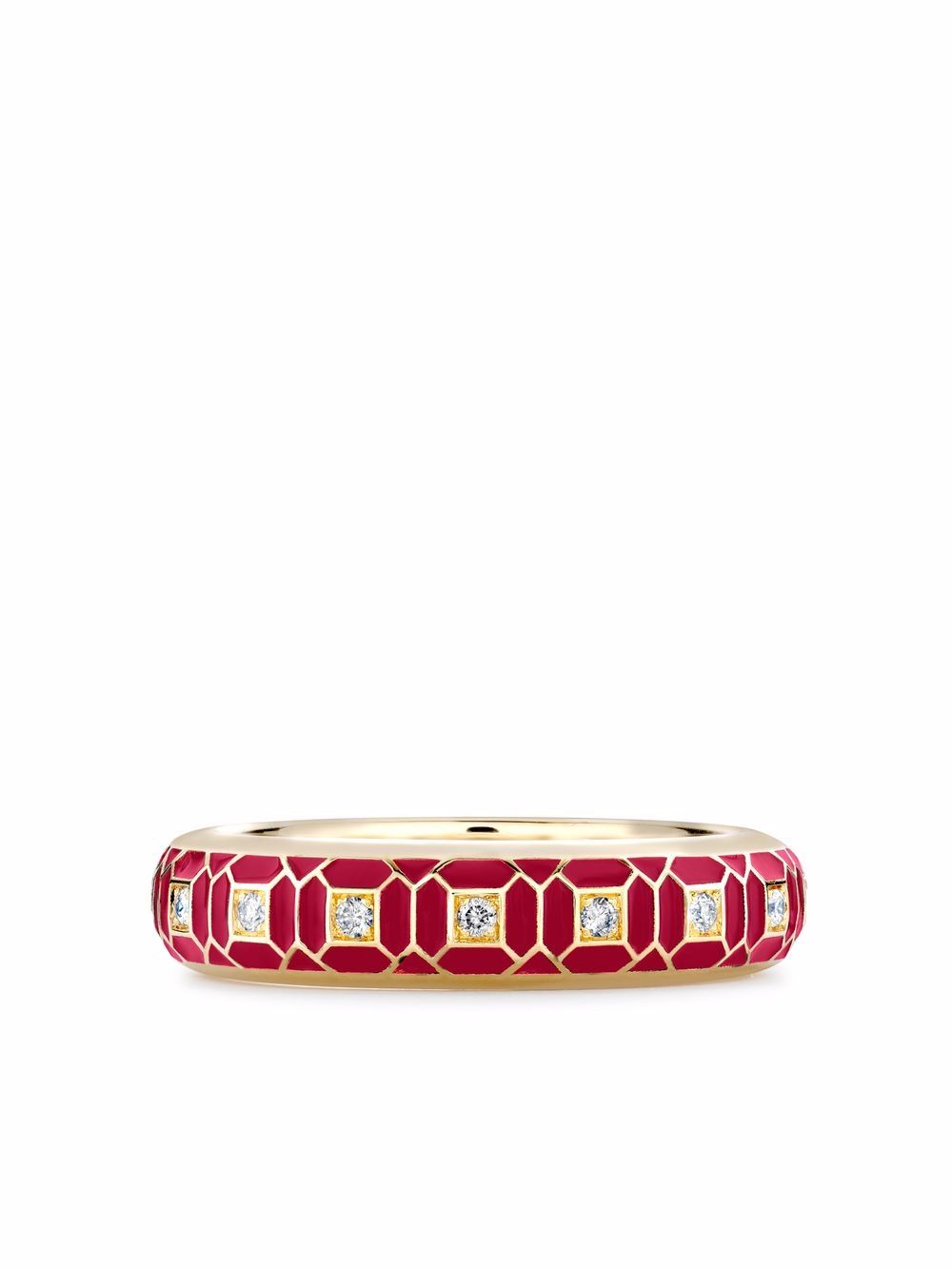 

Pragnell 18kt yellow gold Revival regency red enamel and diamond ring