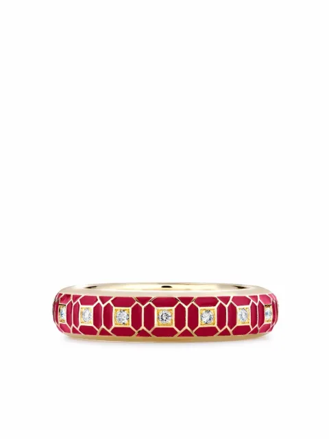 Pragnell 18kt yellow gold Revival regency red enamel and diamond ring