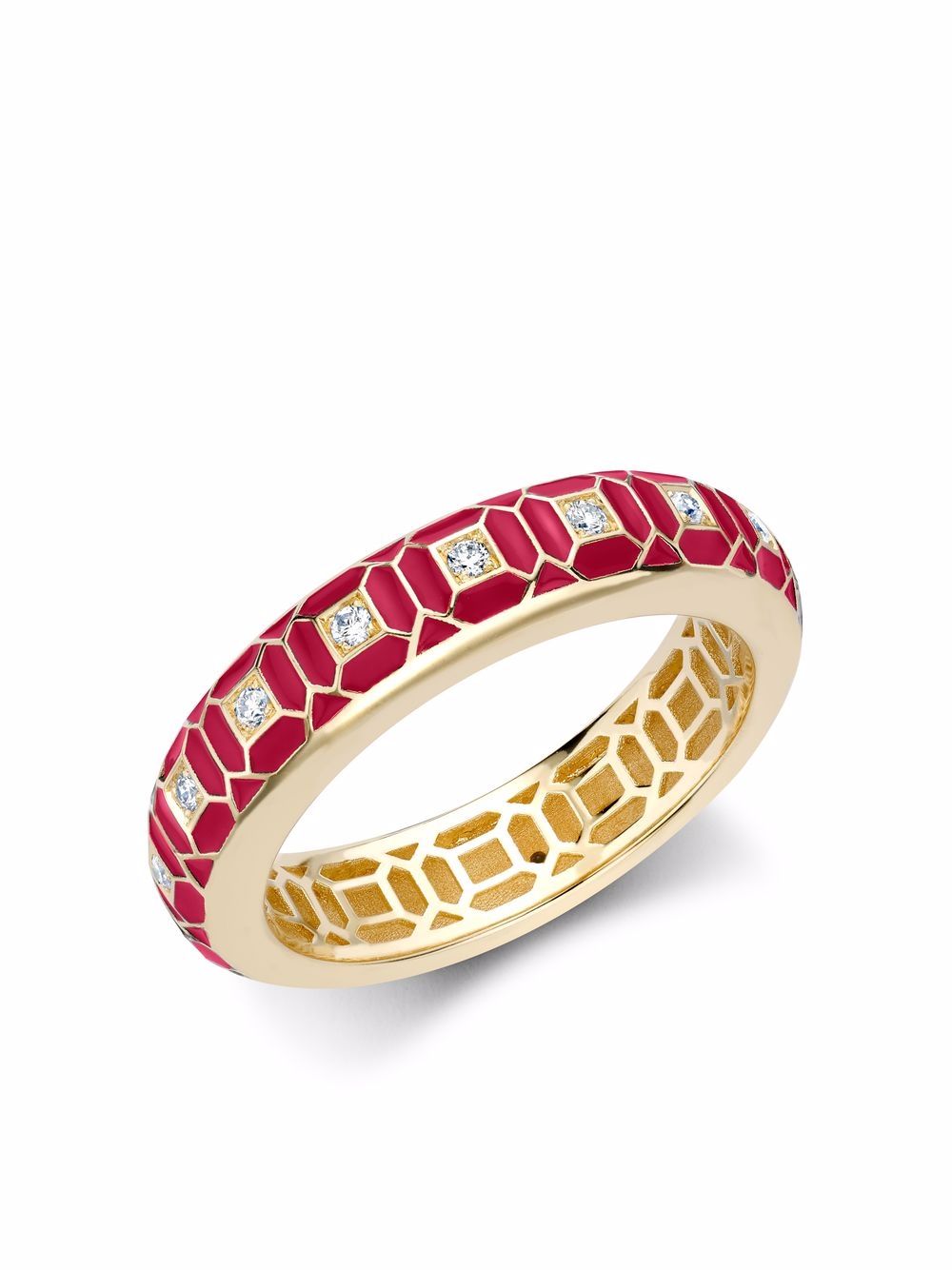 фото Pragnell 18kt yellow gold revival regency red enamel and diamond ring