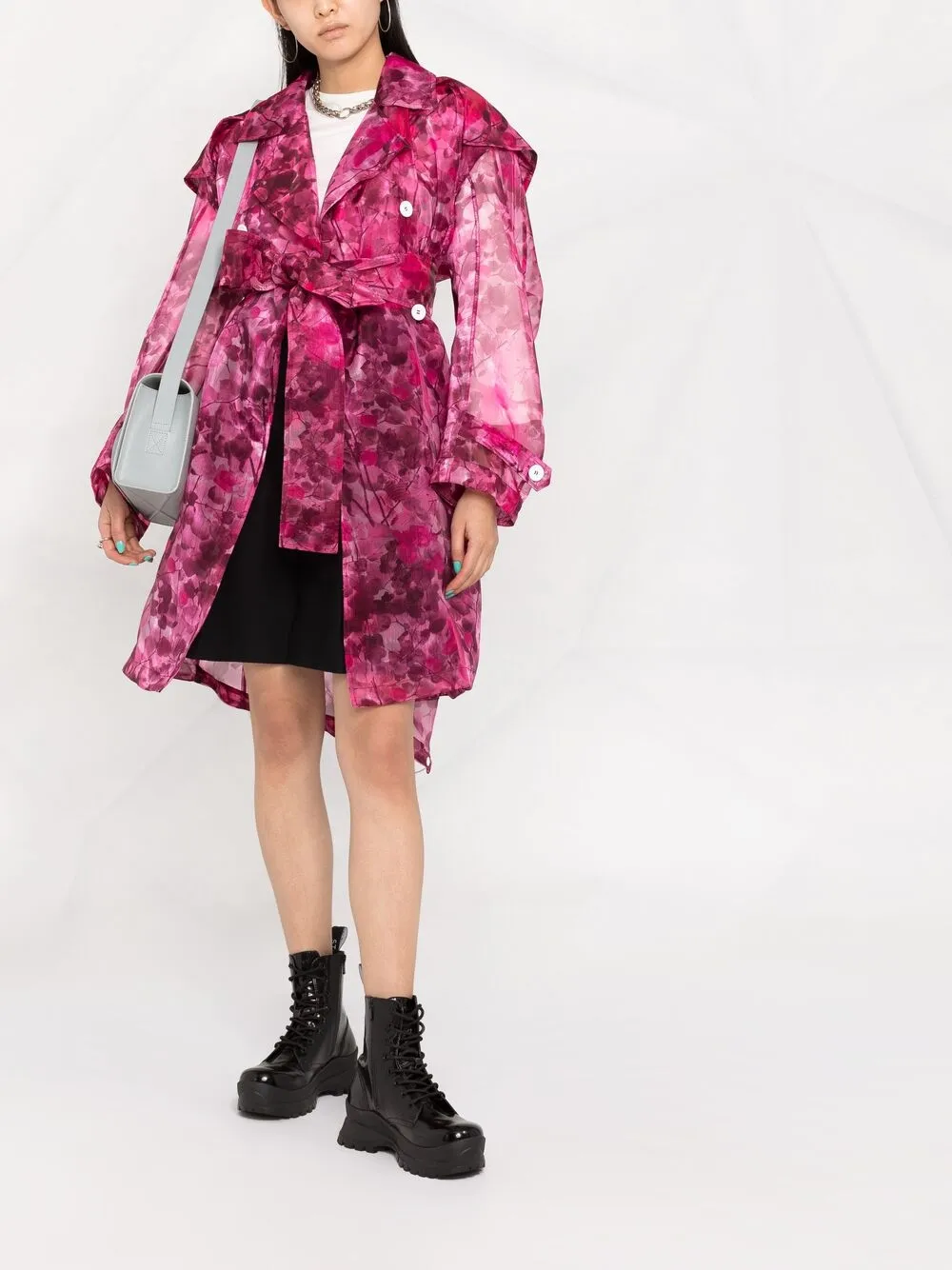 Image 2 of Mr & Mrs Italy Blossom camouflage-print trench coat