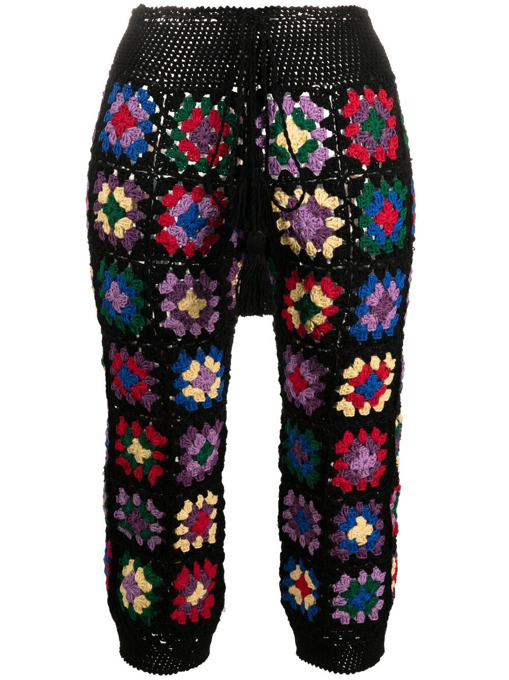 Matimì Crochet Patchwork-knit Cropped Trousers In Black