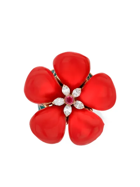 Pragnell 18kt yellow gold Wildflower poppy ruby and diamond ring