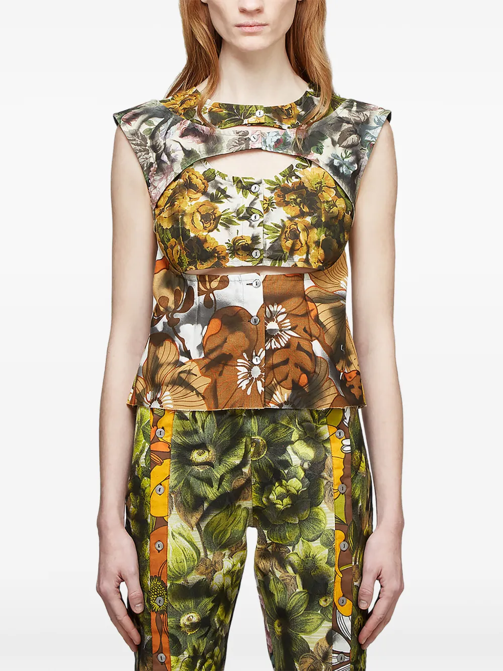 Rave Review floral-print cut-out top - Yellow