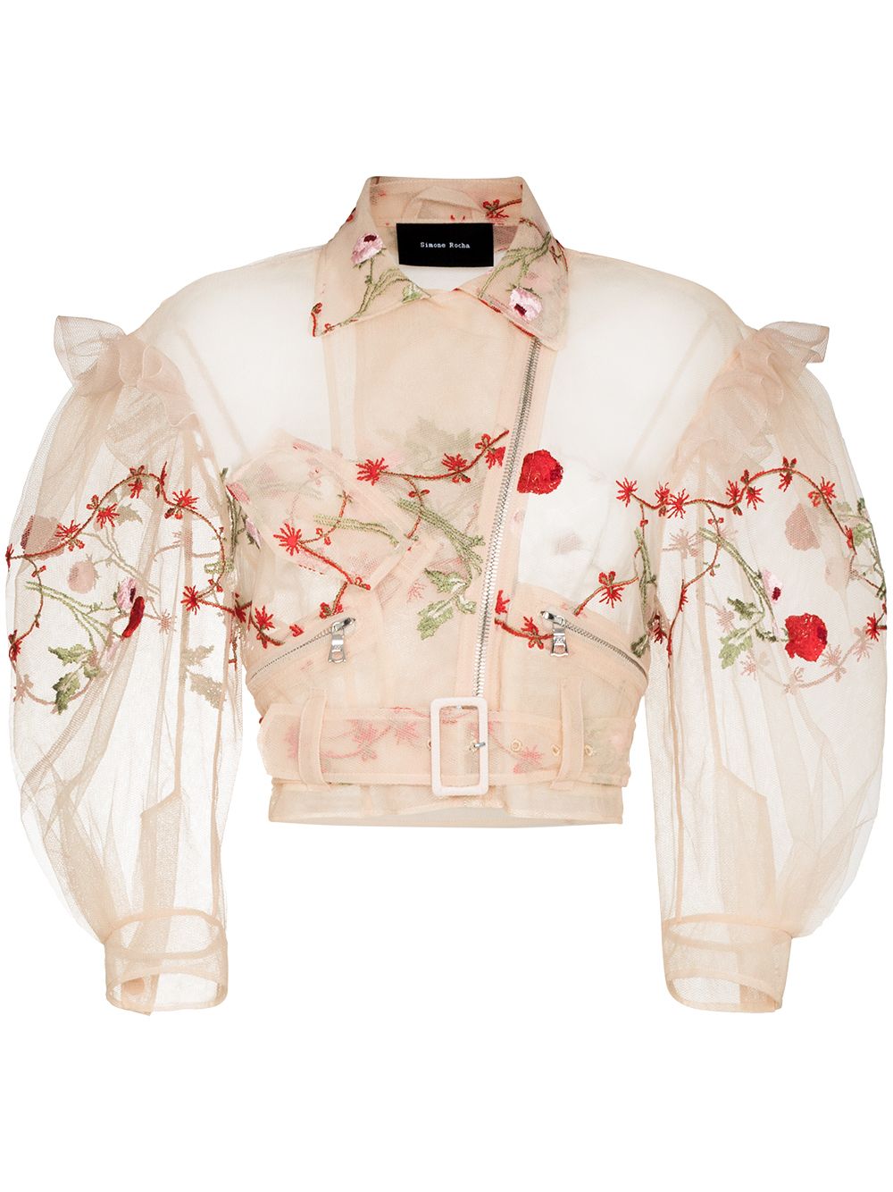 фото Simone rocha embroidered ruffle biker jacket